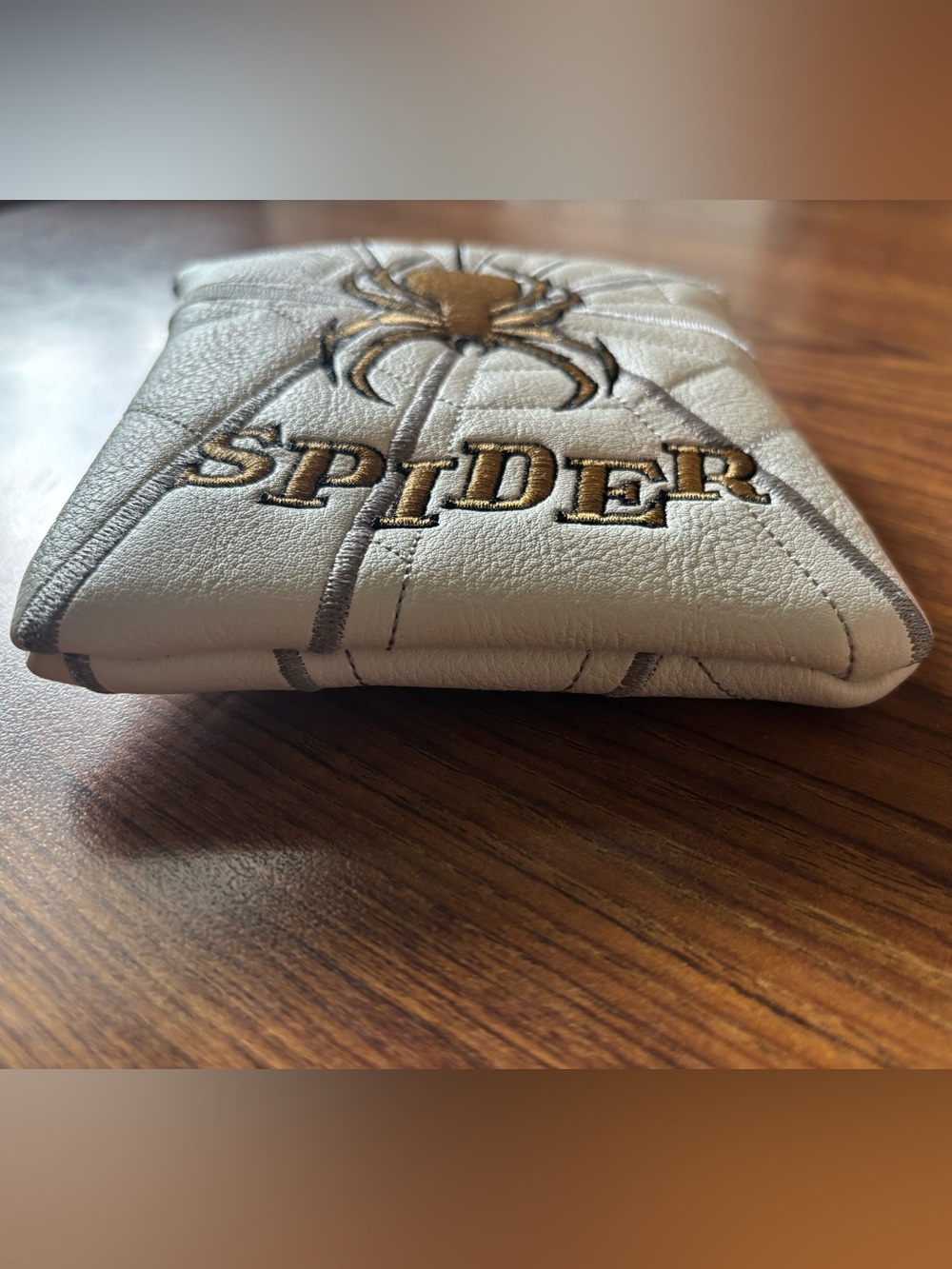 White w/ Silver & Bronze Spider Embroidered Golf Club Square Mallet Putter Cover - Picture 7 of 10